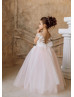 Ivory Floral Lace Blush Pink Tulle Flower Girl Dress